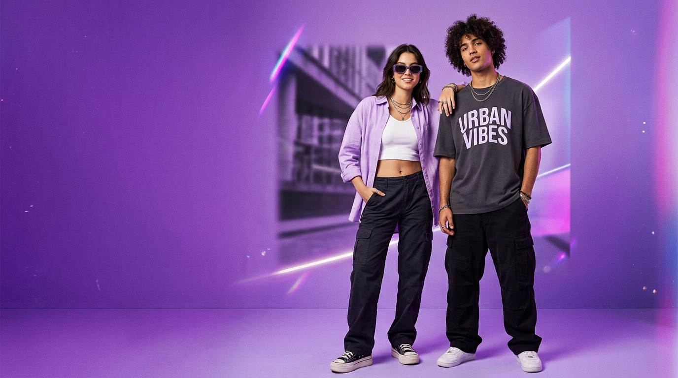 Two students in coordinated streetwear outfits